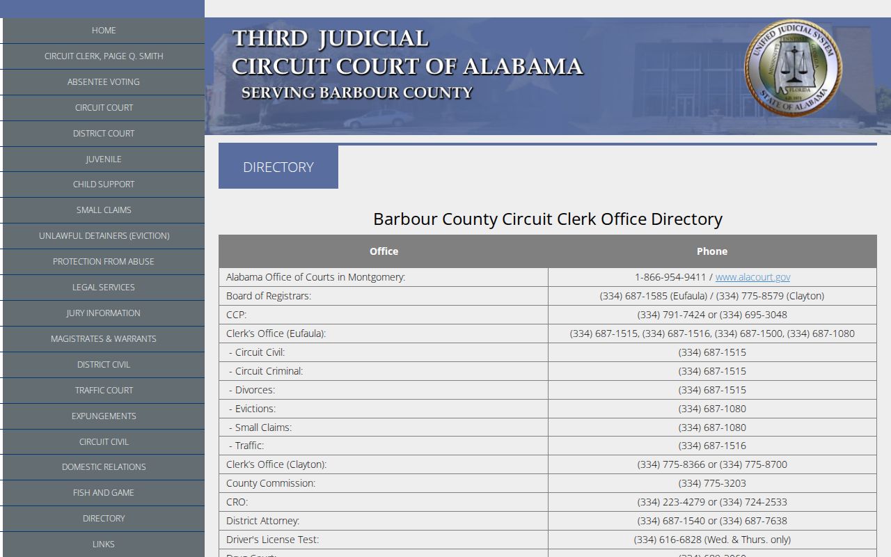 Barbour County 72 hour release court directory source