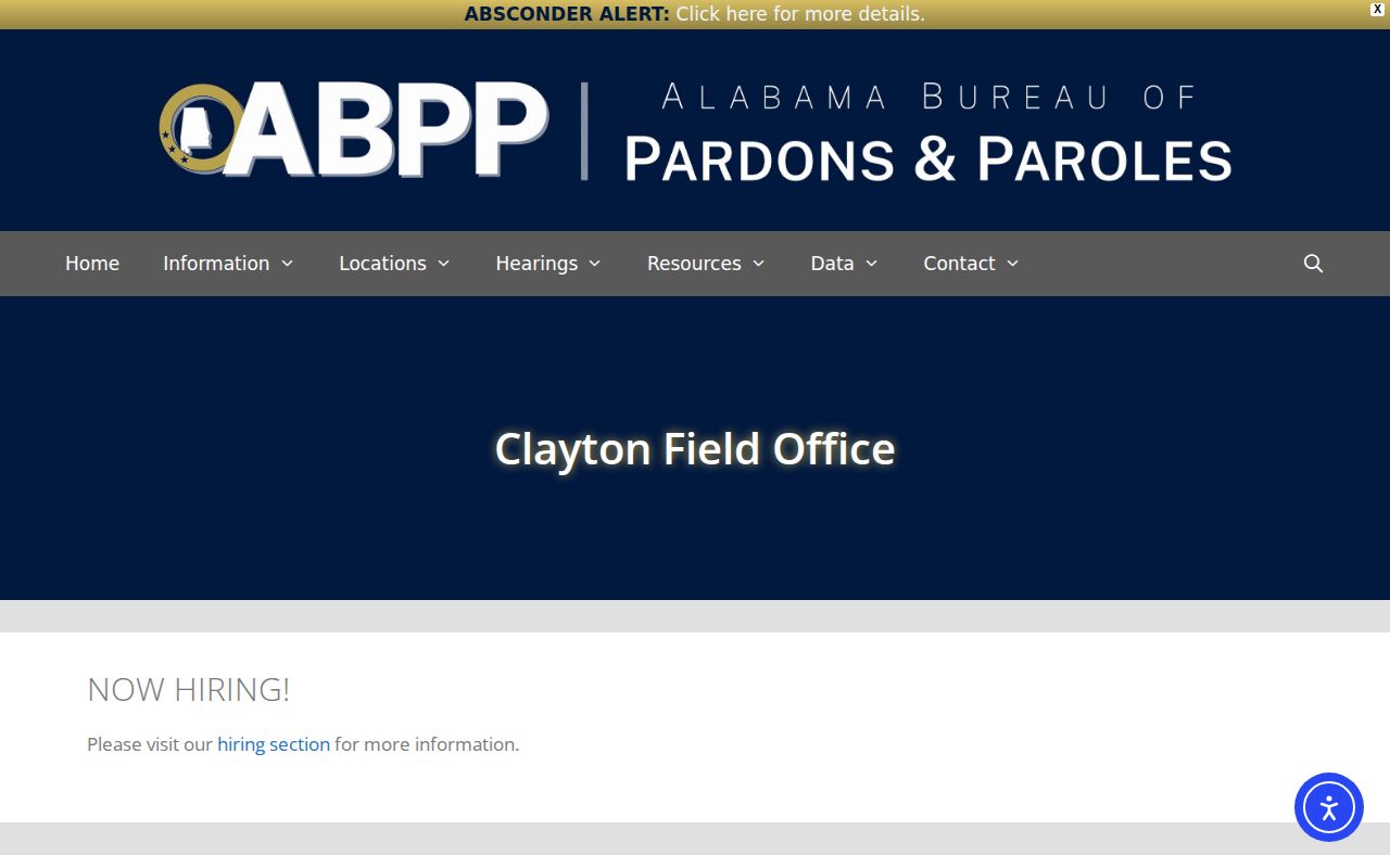 Barbour County parole and probation Clayton Field Office record source